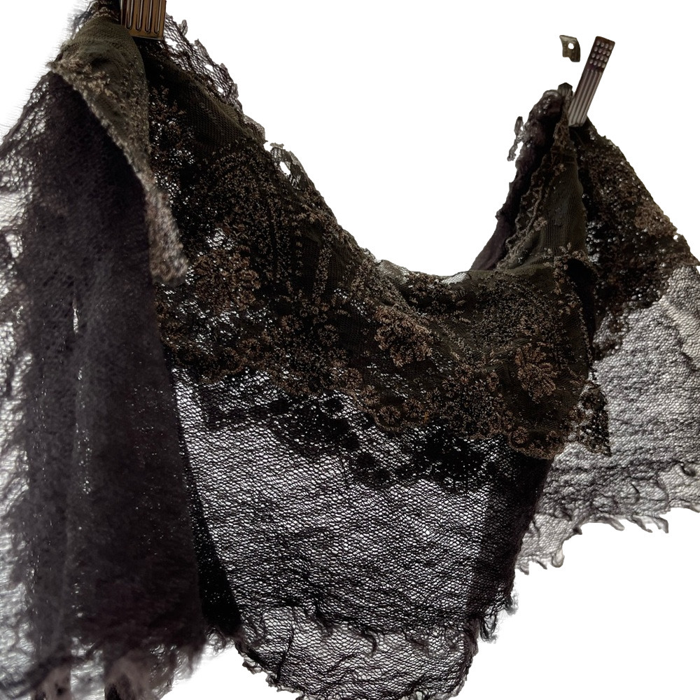 Robin Kaplan Brown Black Lace Silk Shawl / Belt - Picture 2 of 8